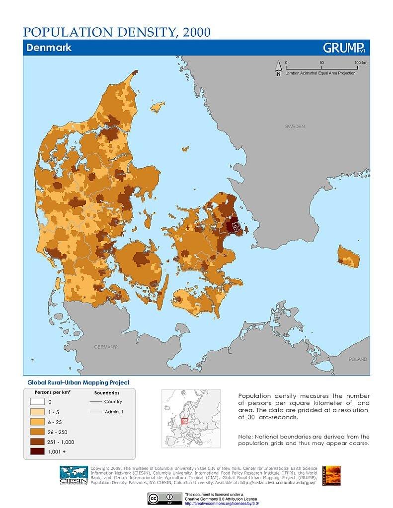 denmark kepadatan penduduk peta